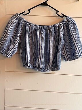 Blue & White Striped Off-Shoulder Crop Top Made in Greece